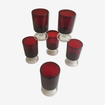 Ensemble de 6 verres à vin Luminarc suéde fumé rouge vintage France