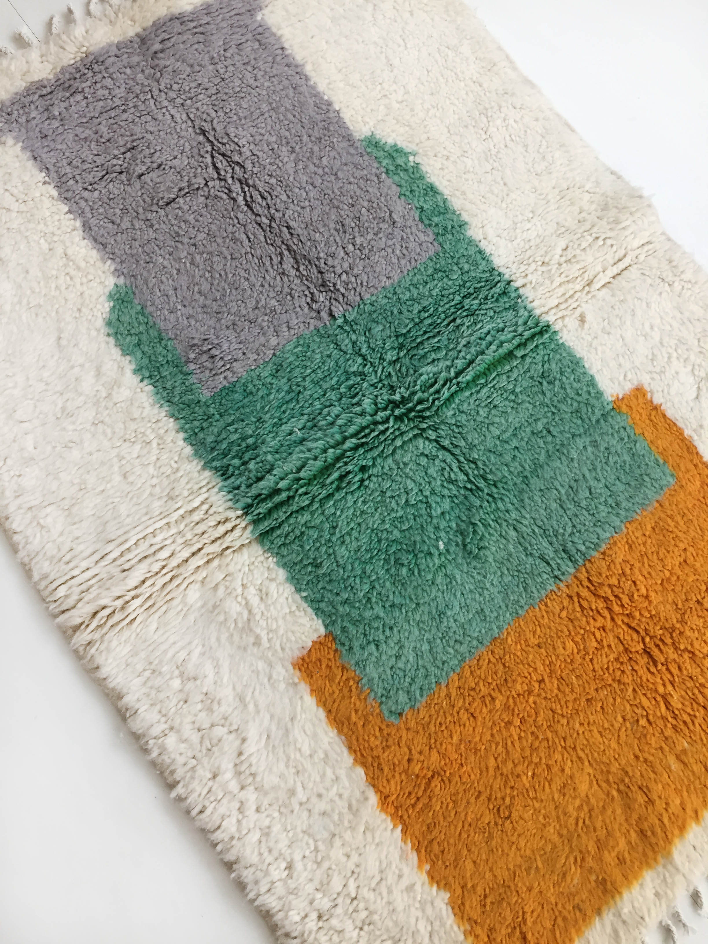 Moroccan Berber carpet blessed ouarain ecru with colorful patterns 148x104cm