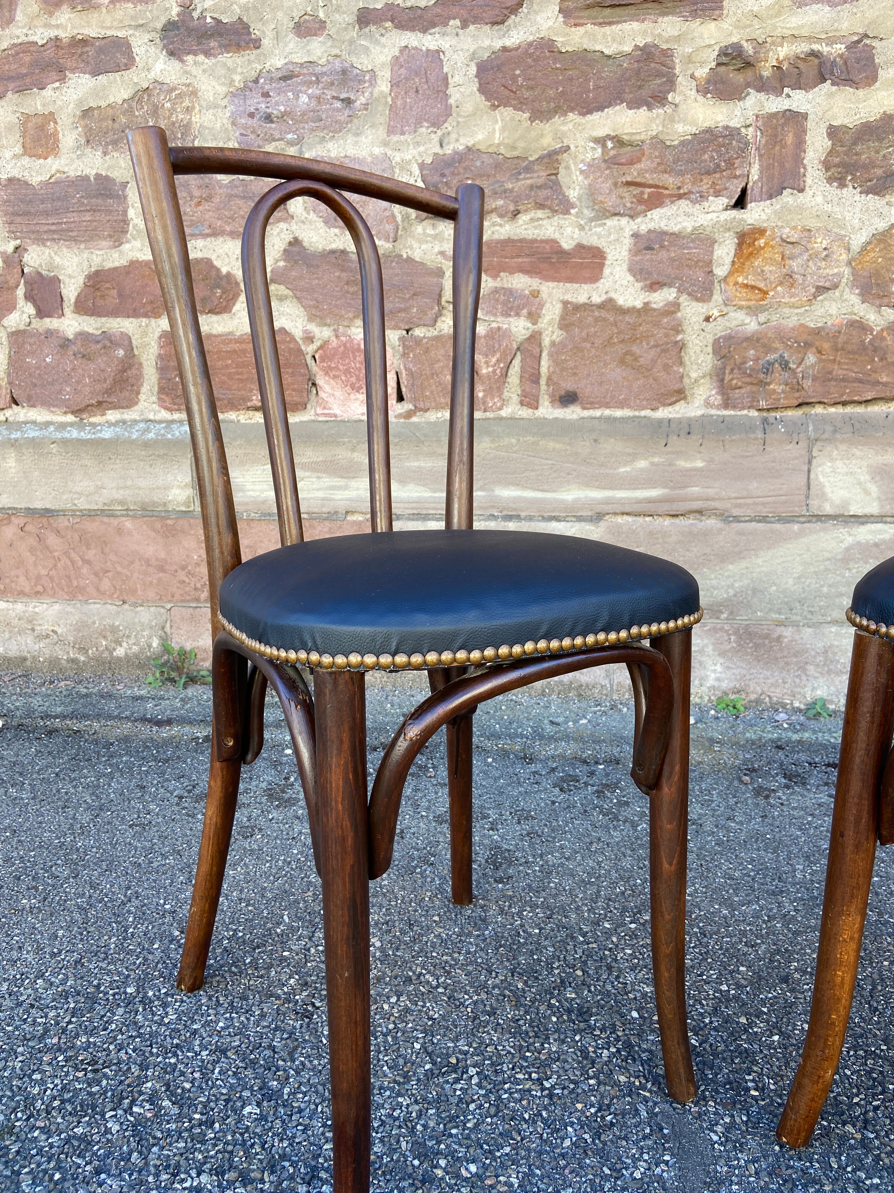 2 Restaurant chairs bent wood imitation vintage leather French bistro