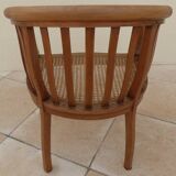 2 Colonial armchairs in natural solid wood with cane seats