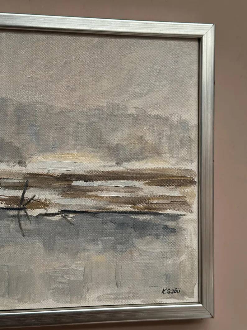 Original Swedish Oil on Canvas – “Lanskap” by K. Sjöö – Vintage & Framed – 37.5 × 29.5 cm (14.7" × 11.6")