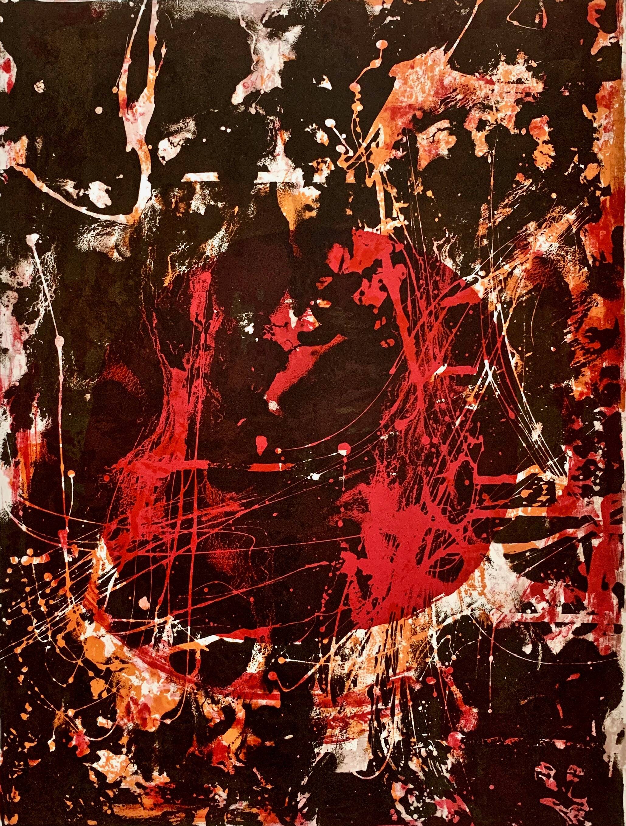 Original lithograph – Red & Black Gesture Lyrical Abstraction 60-70