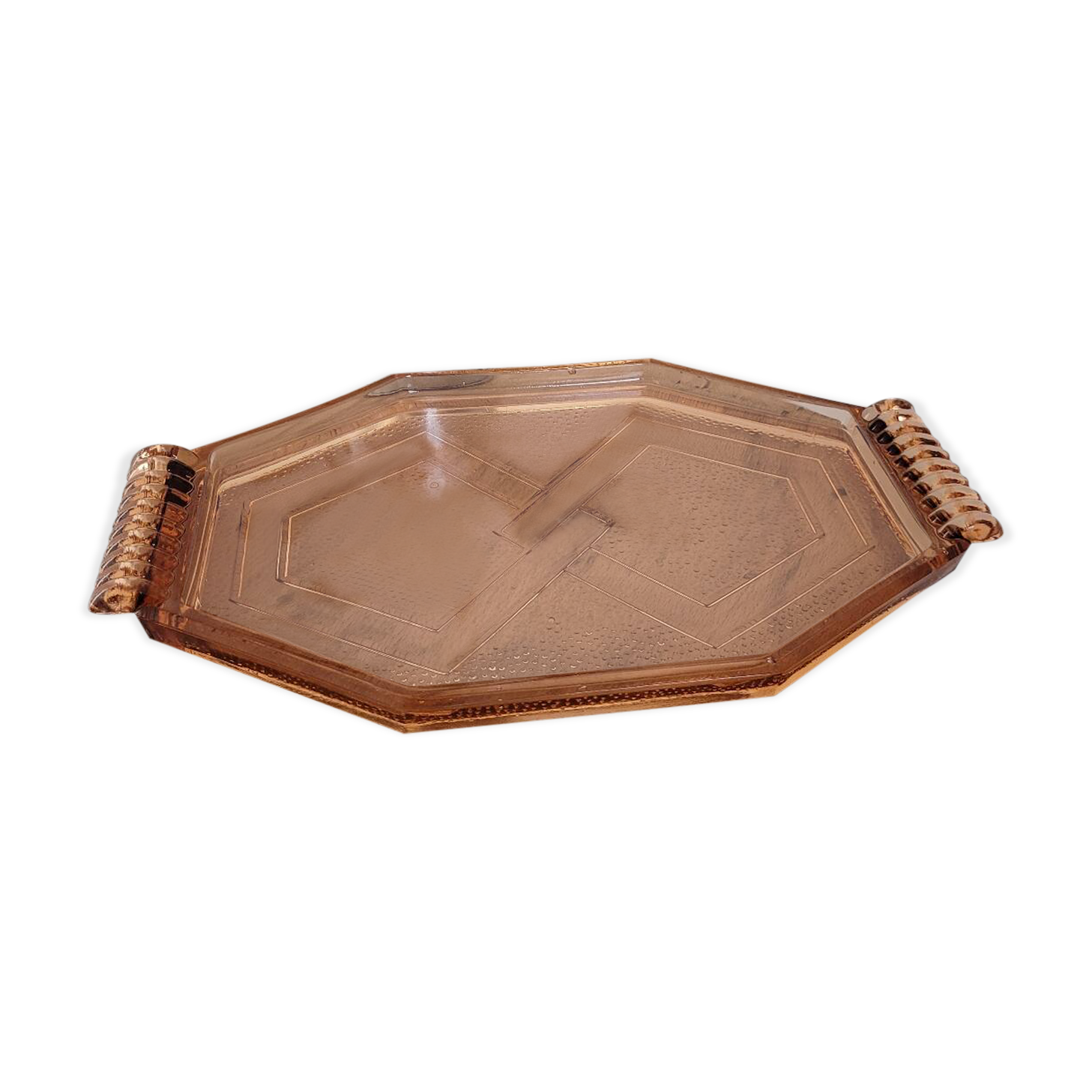 Hexagonal art deco pink glass tray