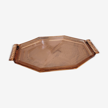 Hexagonal art deco pink glass tray