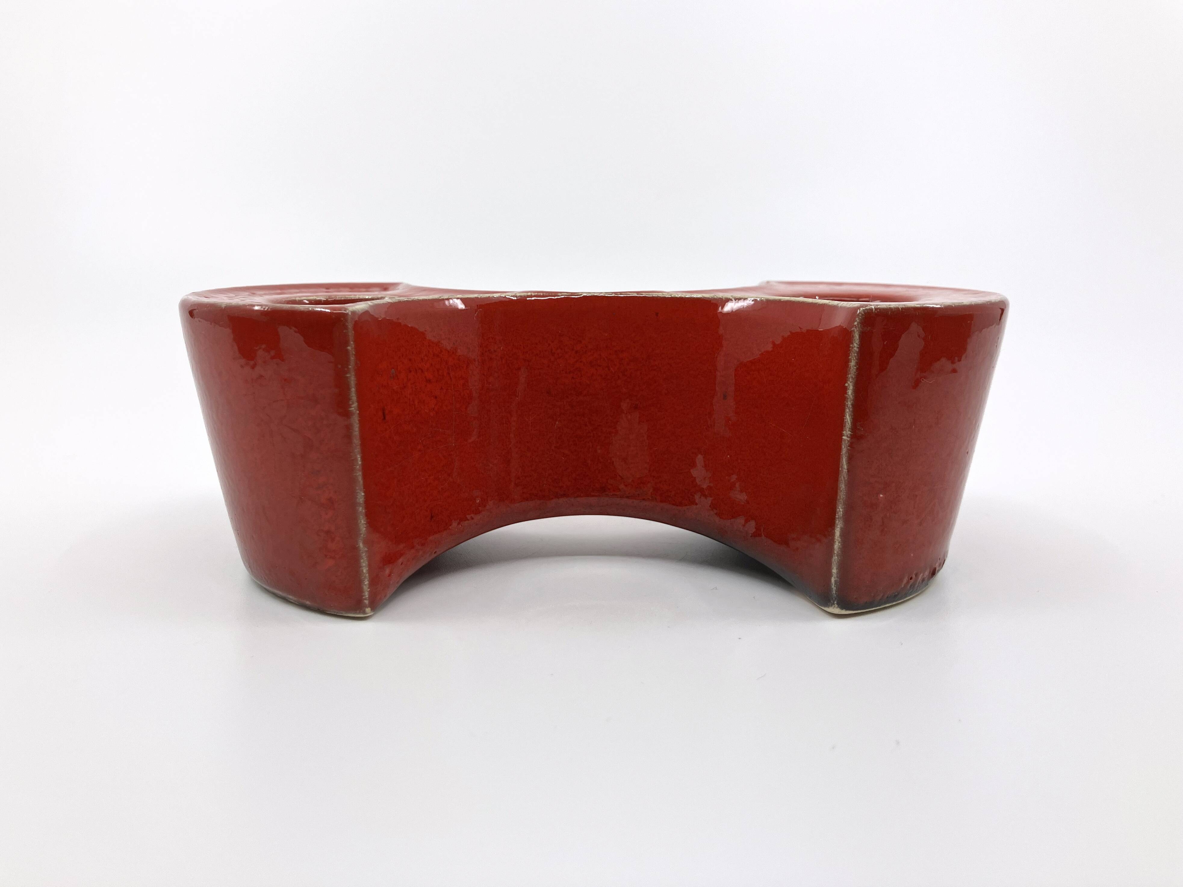3 red ceramic candlesticks • Cari Zalloni • Steuler • 1970