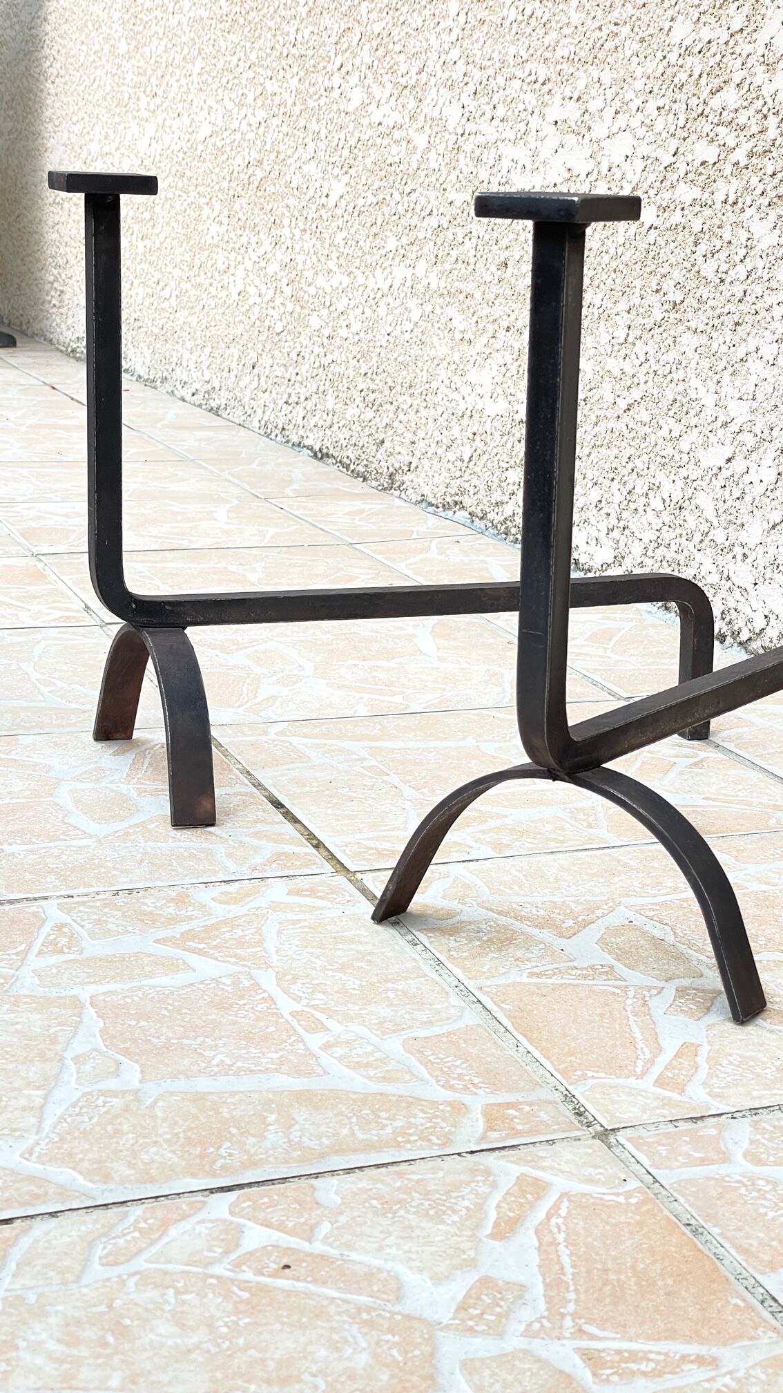 Pair of vintage steel geometric chenets