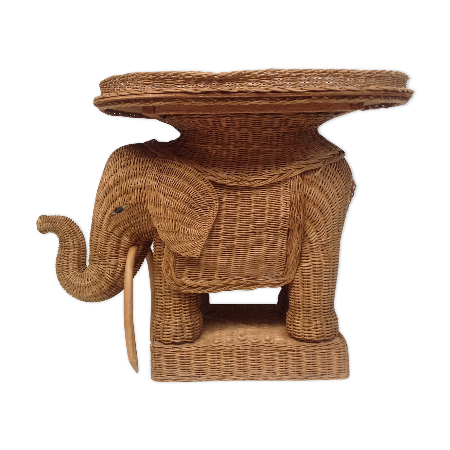 Vintage wicker elephant and rattan table