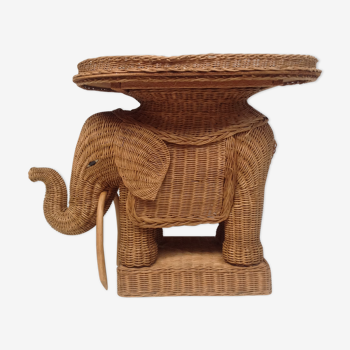Vintage wicker elephant and rattan table
