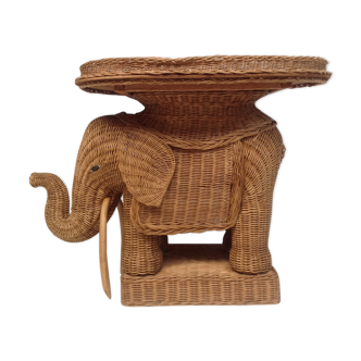 Table éléphant osier et rotin vintage