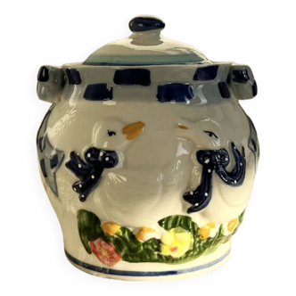 Sucrier ou bonbonnière vintage en porcelaine motif oies barbotine cottage core