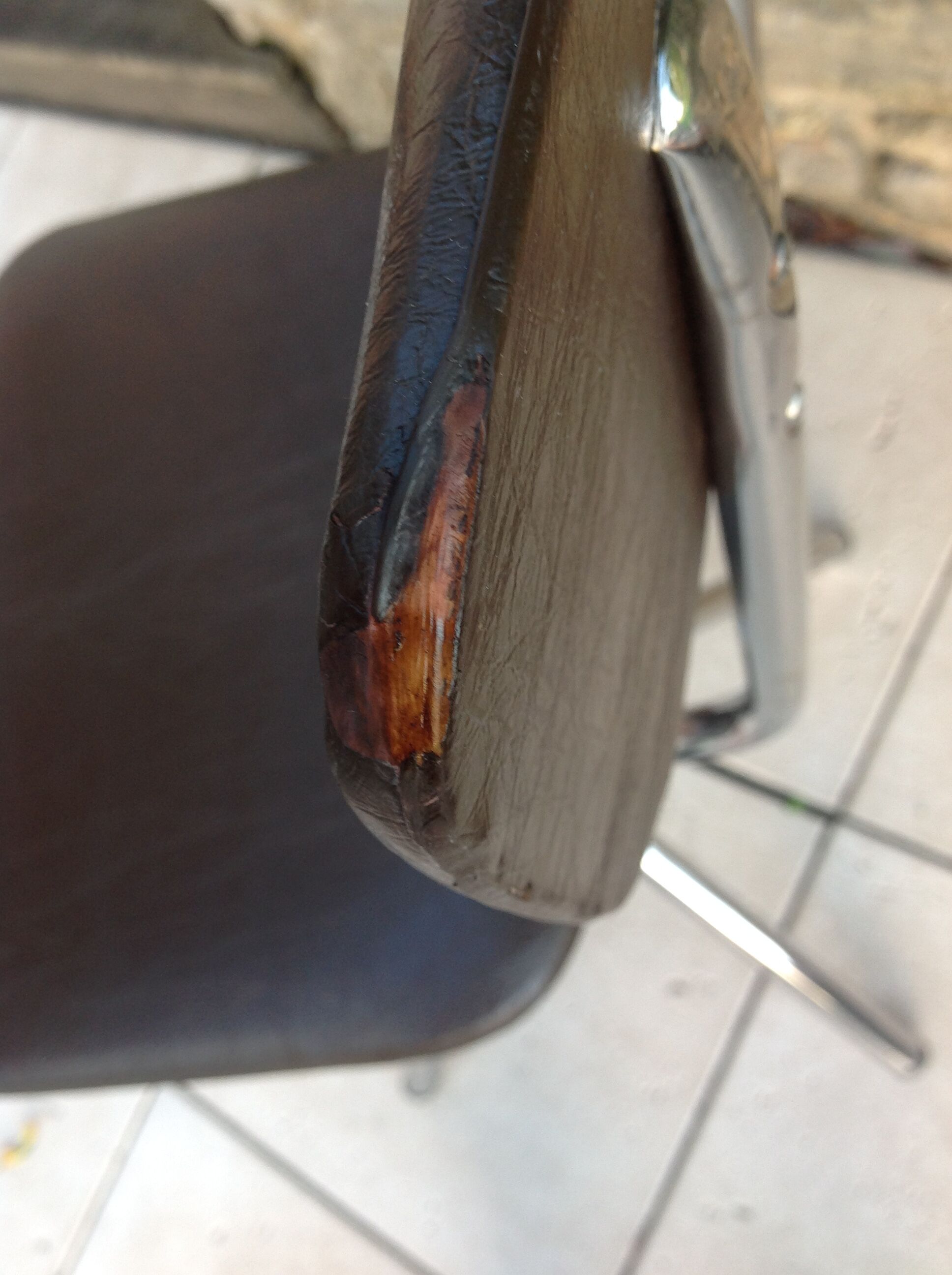 Swivel chair in chromed metal and skai brown years 60-70