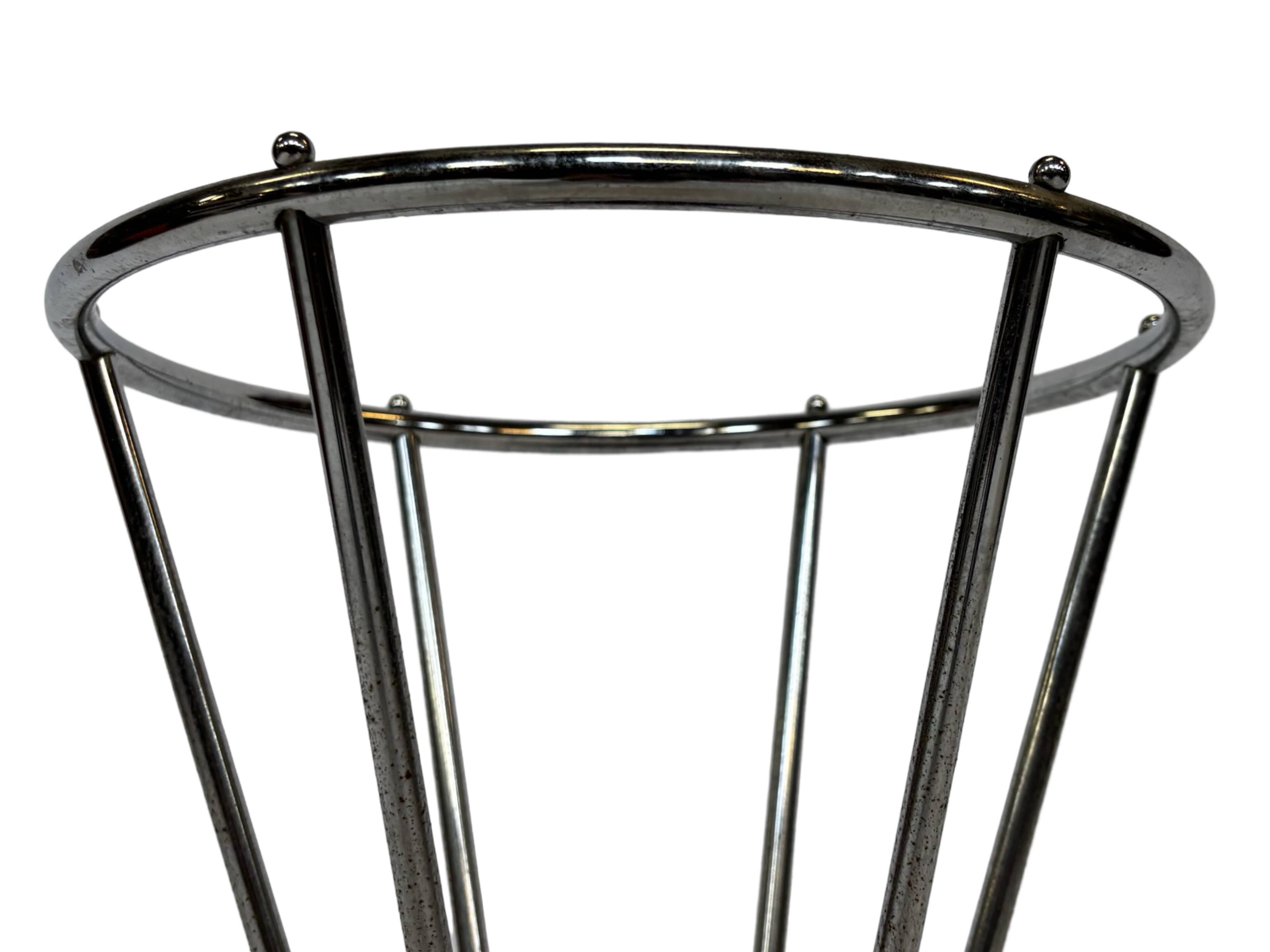 Vintage Umbrella stand chrome round black Dutch Art Deco