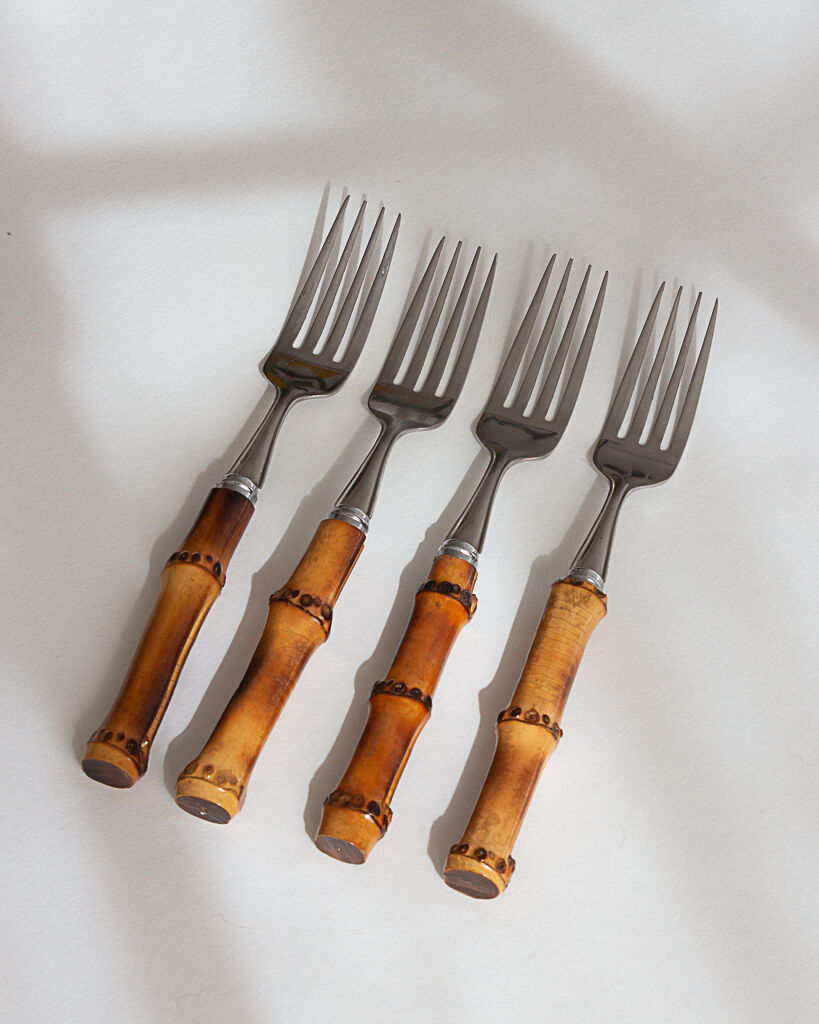 Bamboo cutlery set for 4 people, 60s