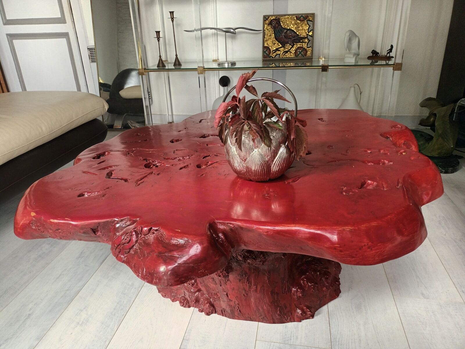 Brutalist coffee table magnifying elm