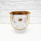 Vintage Glass Ice Bucket, ice cube bowl, gold metal rim