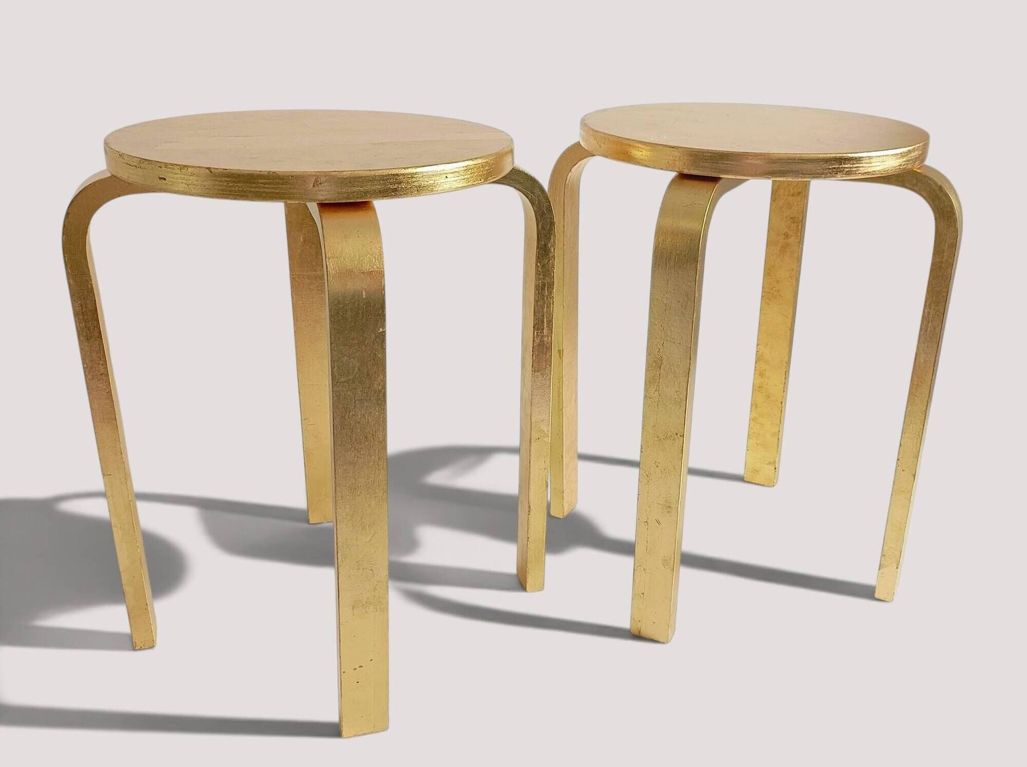 1990s IKEA Frosta Stools in the Style of Alvar Aalto, Gold Leaf Covered