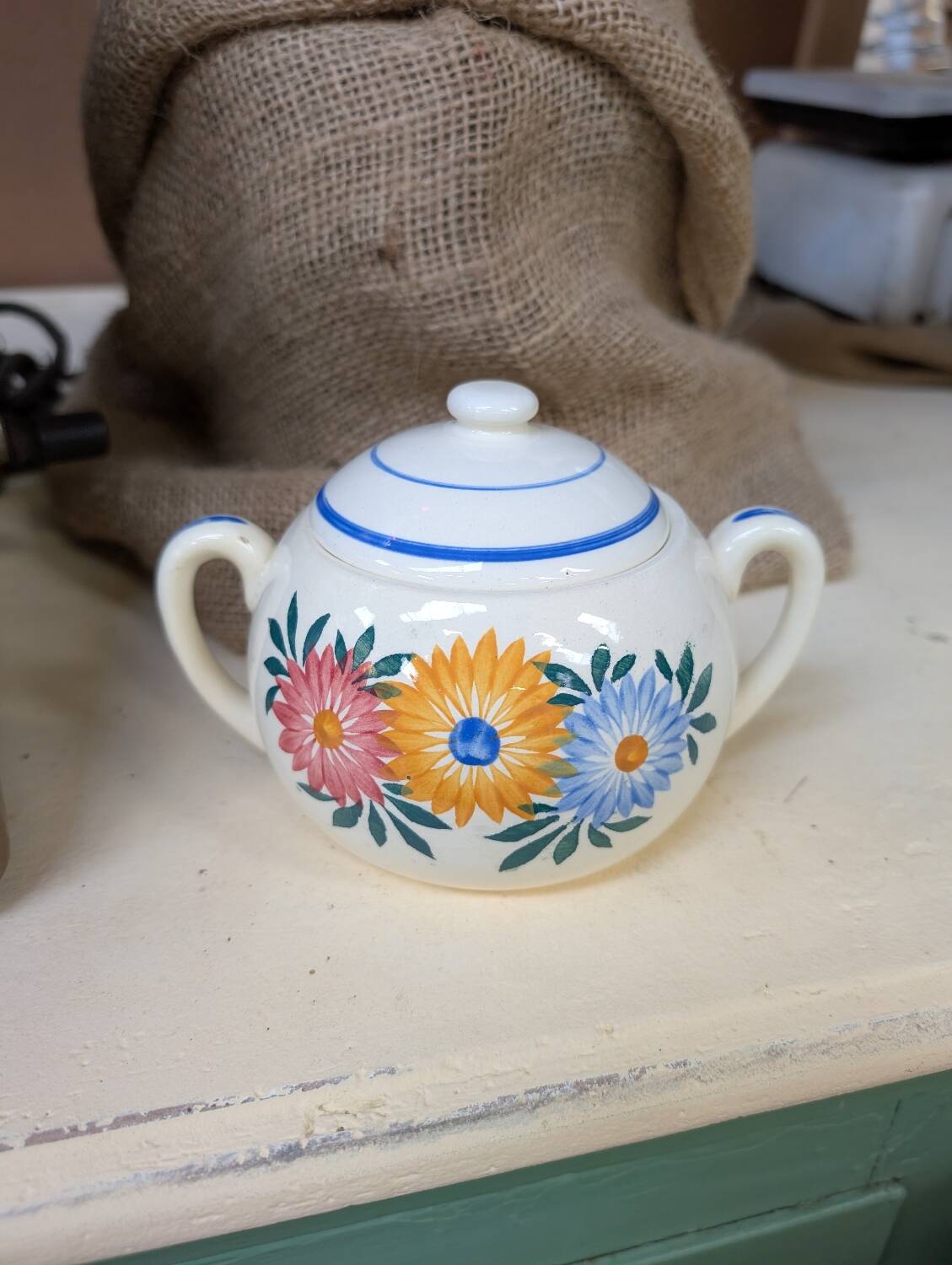 Vintage earthenware sugar bowl