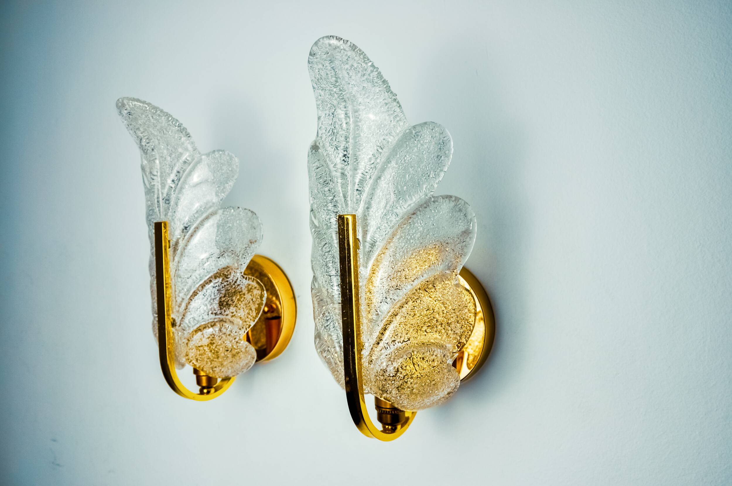 Pair of "leaf" wall lights by Carl Fagerlund, Murano glass, Germany, 1970