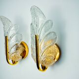 Pair of "leaf" wall lights by Carl Fagerlund, Murano glass, Germany, 1970