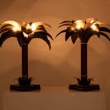 Maison Jansen style pair of bronze mahogany palm tree lamps 1960s