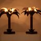 Maison Jansen style pair of bronze mahogany palm tree lamps 1960s