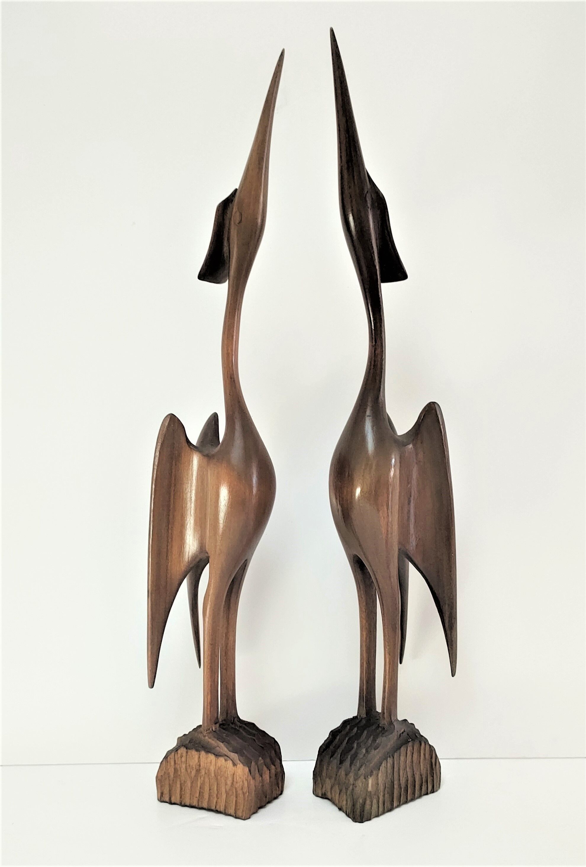 Pair of birds sculptural solid wood design 60s-70s