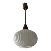 Louis Kalff pendant light in opaline and teak from the 1960s