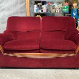 Old Art Deco Sofa in Bordeaux Red Velvet & Wood Decor