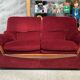 Old Art Deco Sofa in Bordeaux Red Velvet & Wood Decor