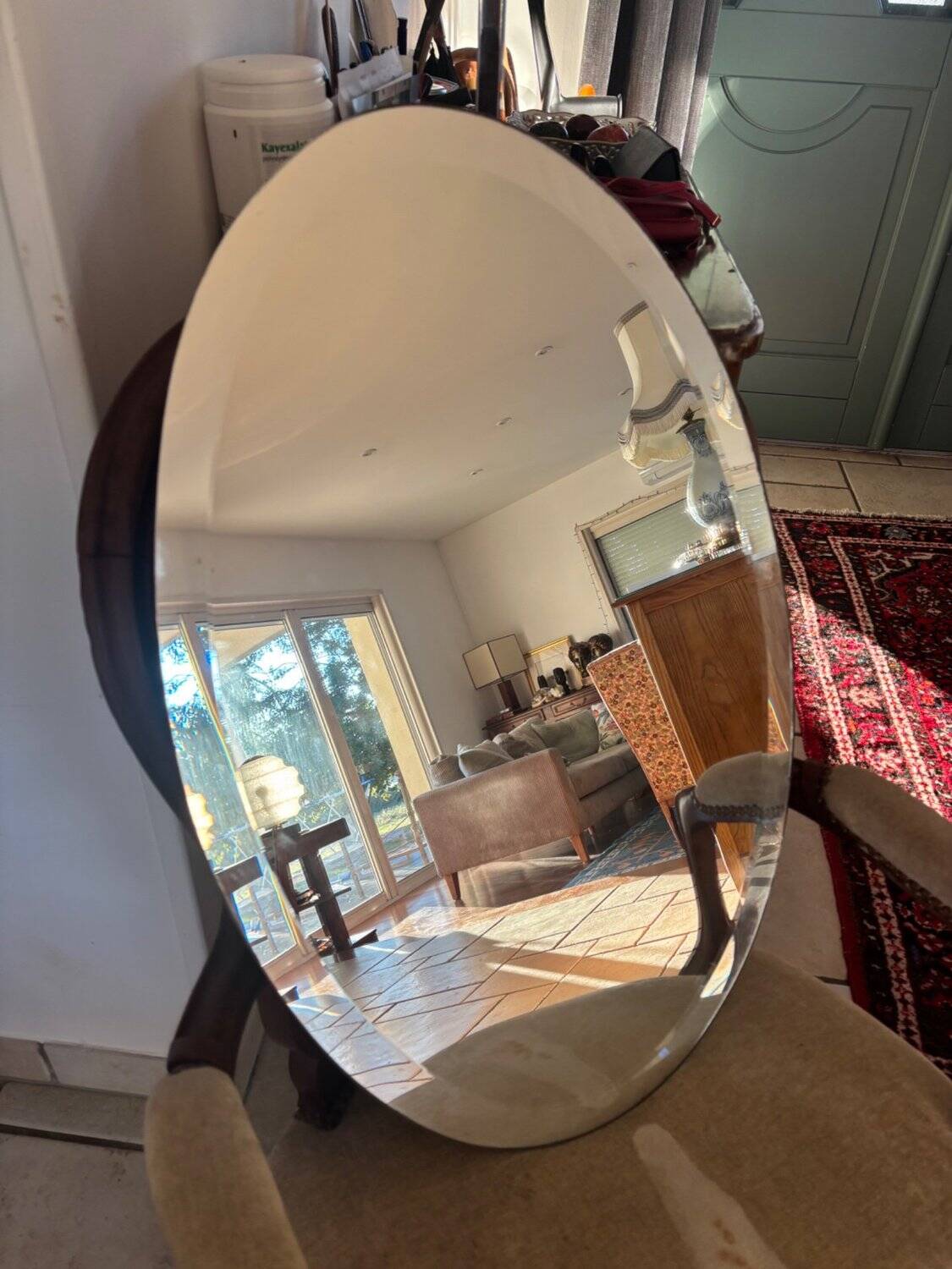 Vintage Oval Mirror Bevelled Glass Frameless – 1950s