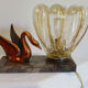 bedside lamp art deco marble, swan glass in regulated