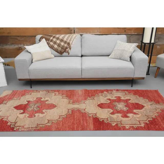 1970s Turkish Hand-Knotted Wool Cotton Red Runner Rug 104x260