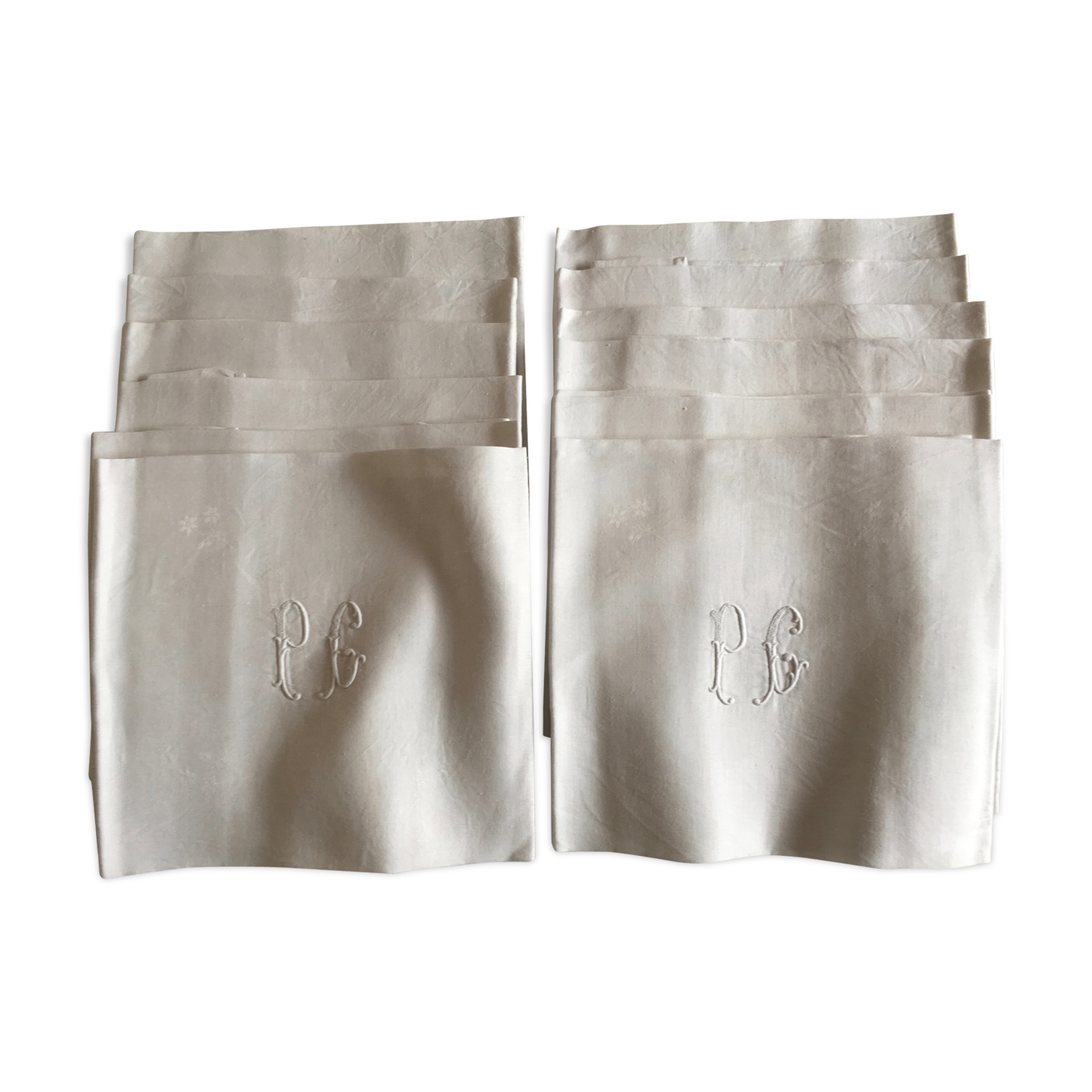 set 12 flax towels damask 1920 embroidered PC