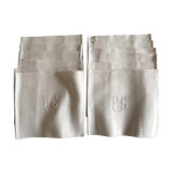 set 12 flax towels damask 1920 embroidered PC