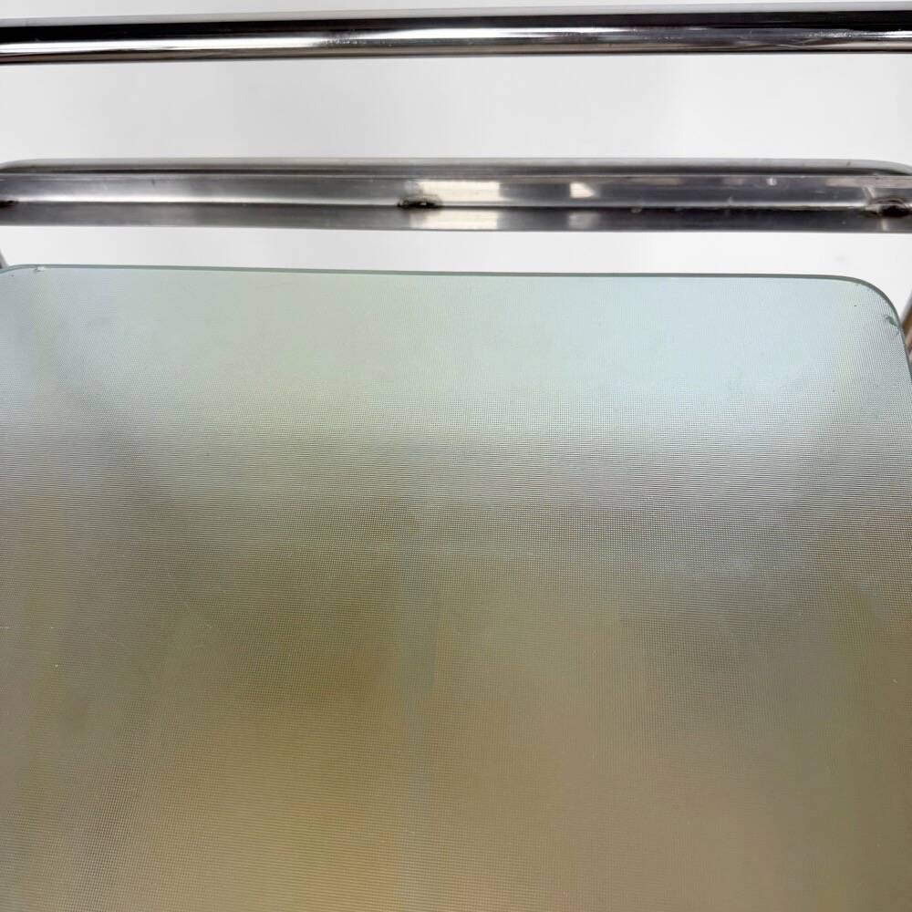 Modernist chrome and vintage frosted glass serving trolley