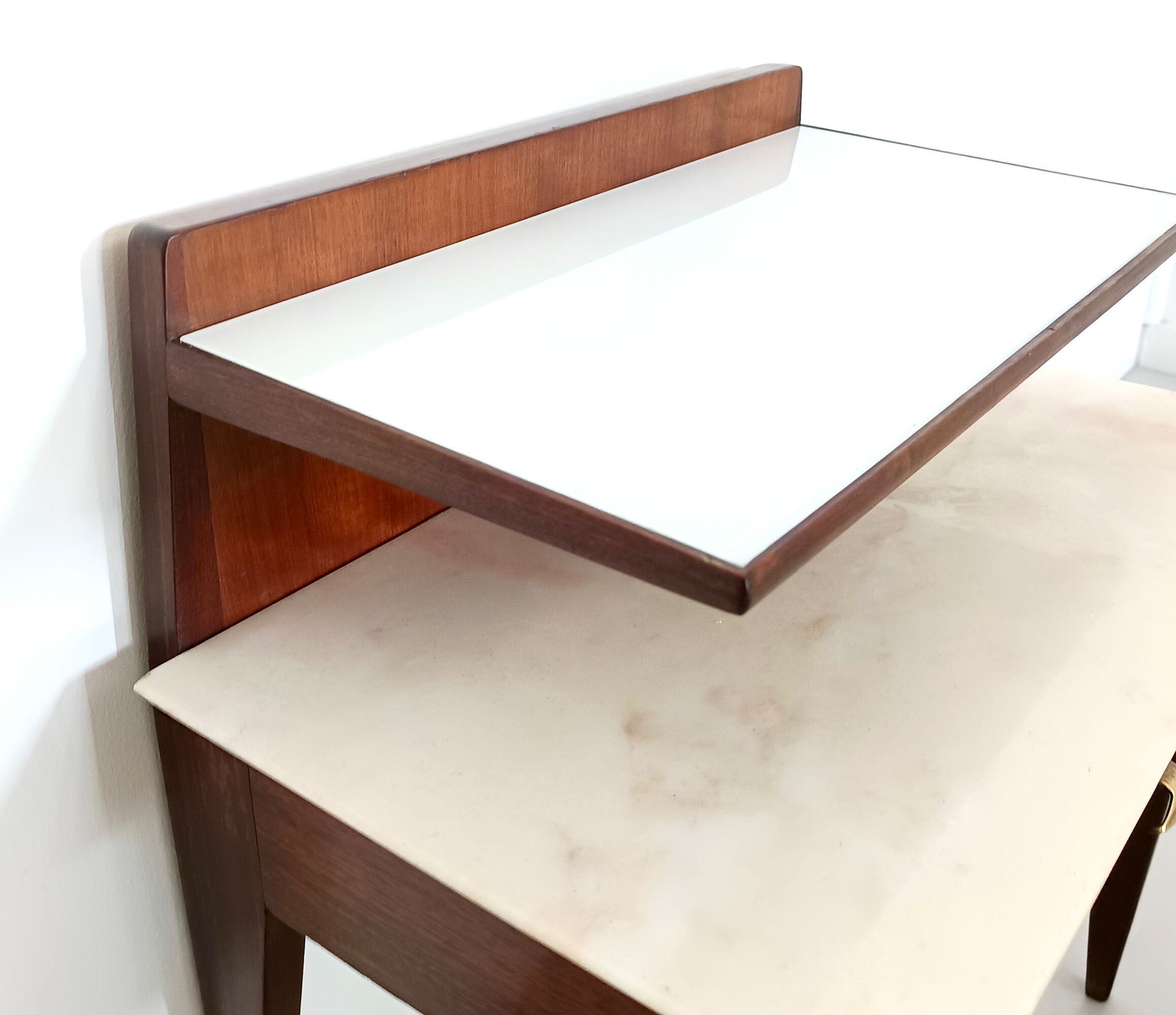 Vintage Single Nightstand with Glass and Marble Shelves, Italy