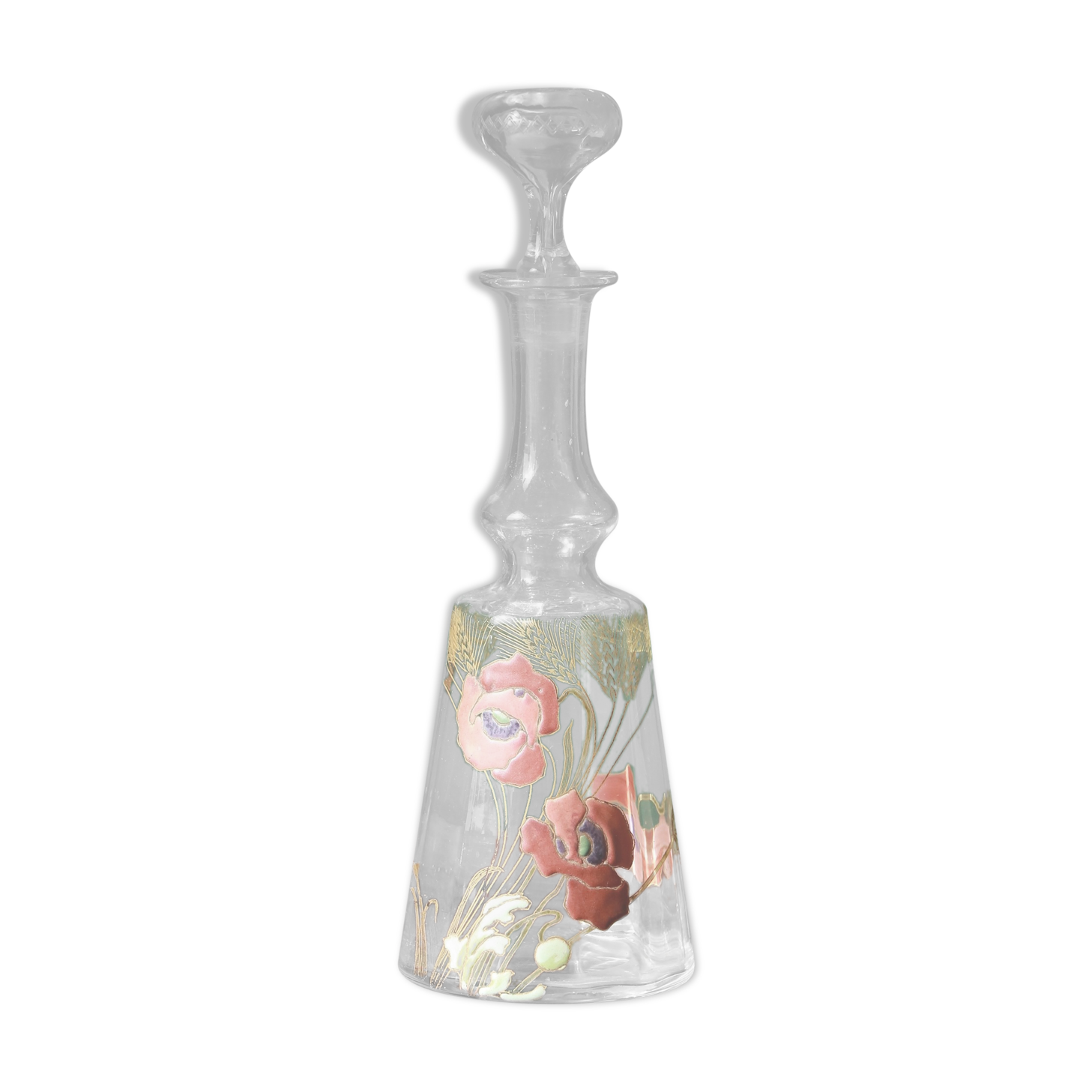 Liquor decanter - poppy flowers décor - art nouveau - legras