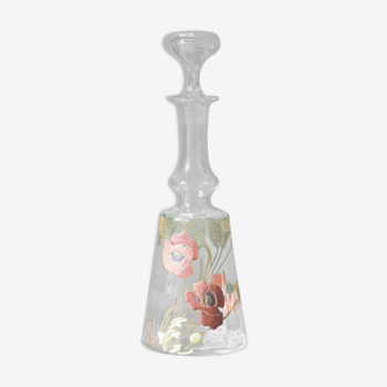 Carafe à liqueur - décor fleurs de pavots - art nouveau - legras