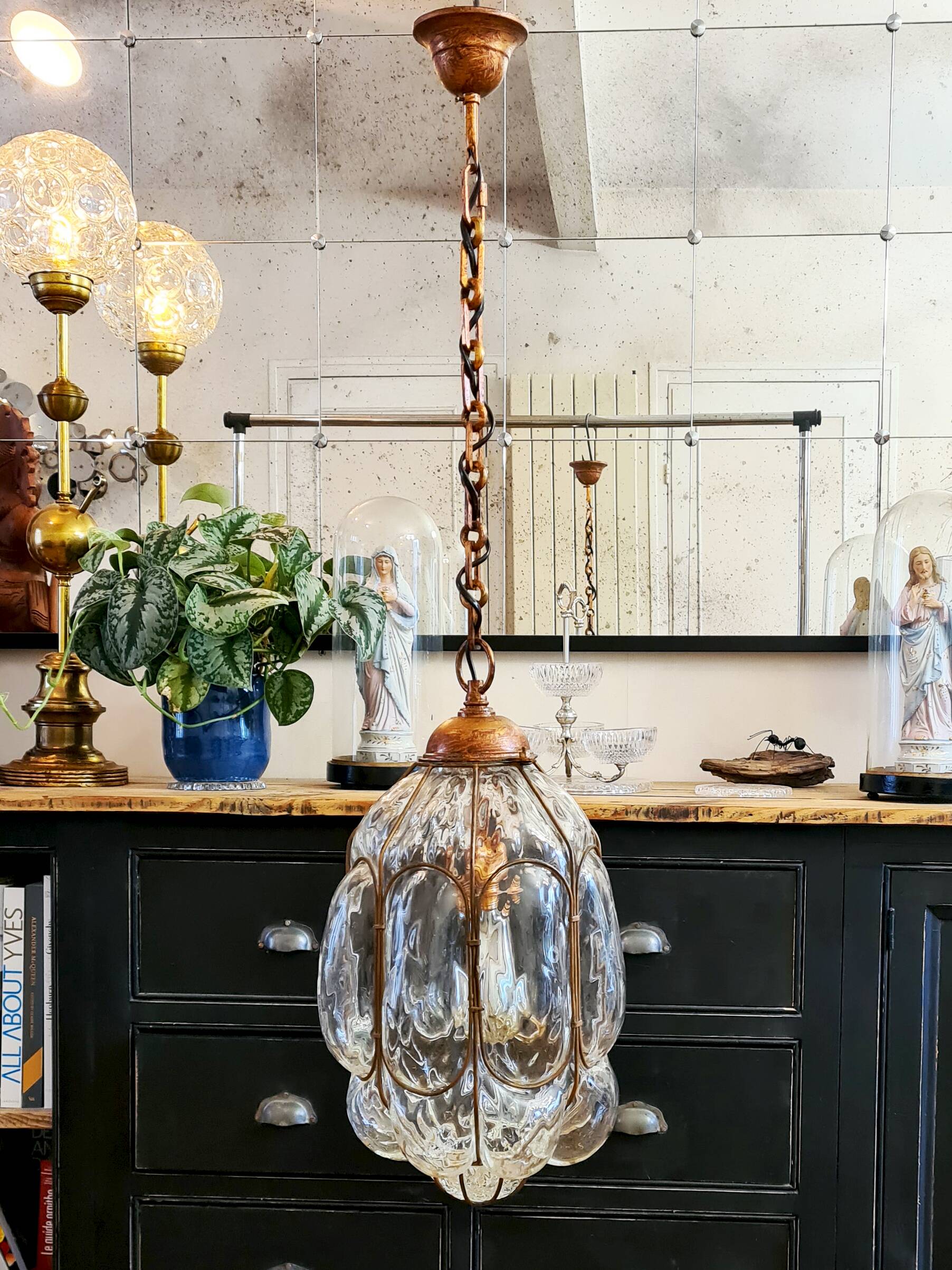 Murano glass hand-blown pendant light, mid-20th century