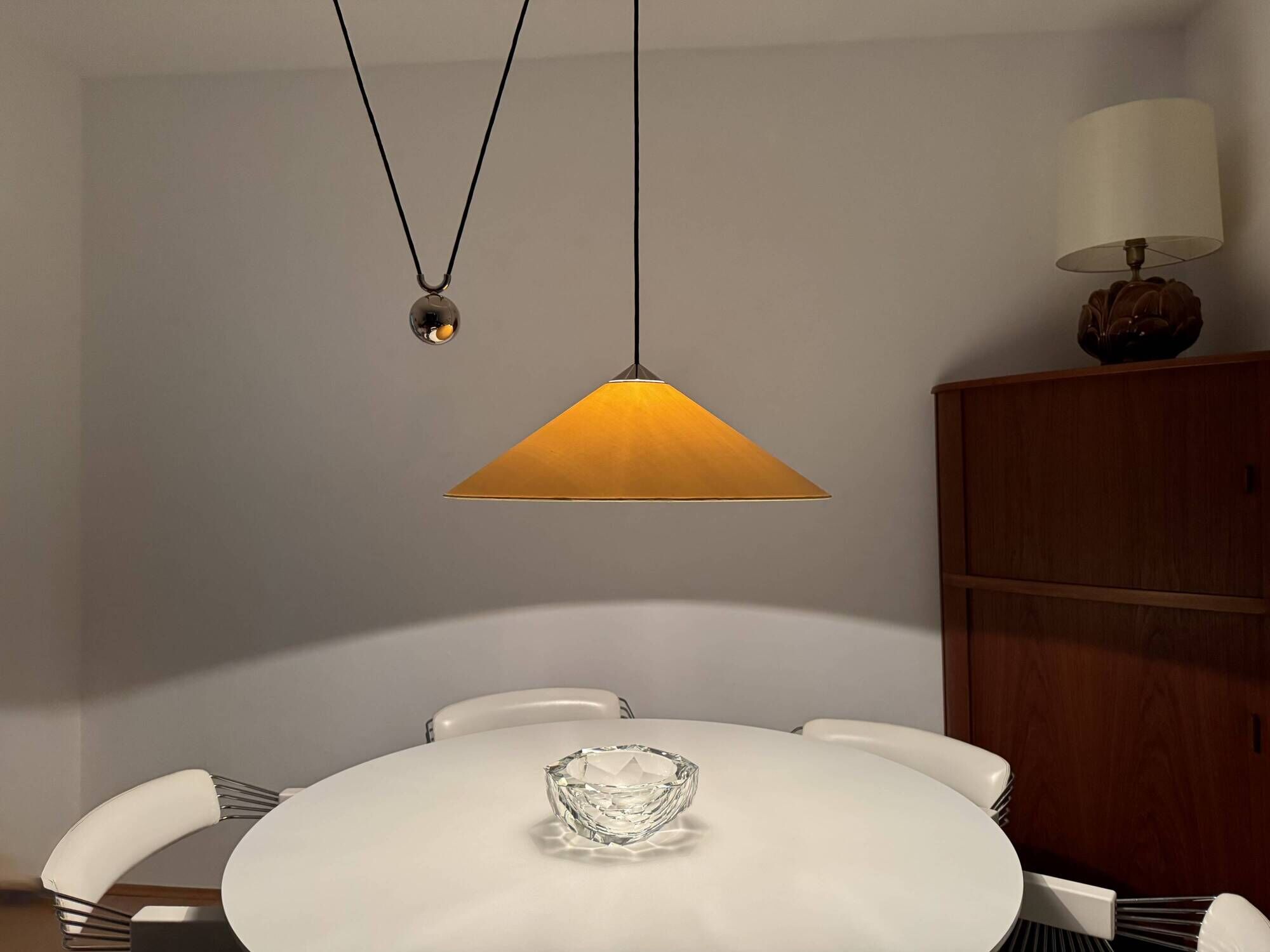 Adjustable Nickel Plated Pendant Lamp with Counterweight by Florian Schulz