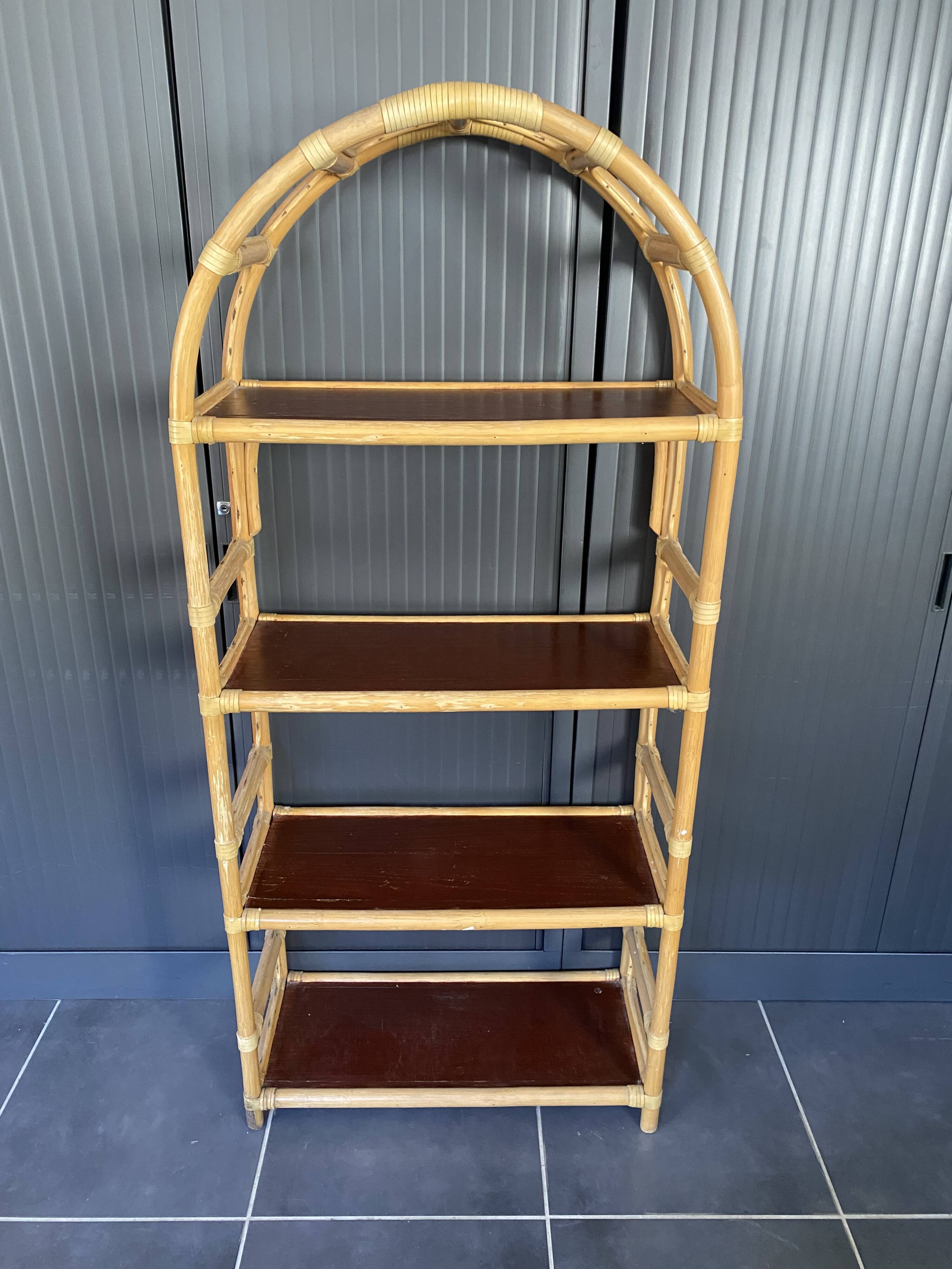 Vintage 1970s rattan bookshelf