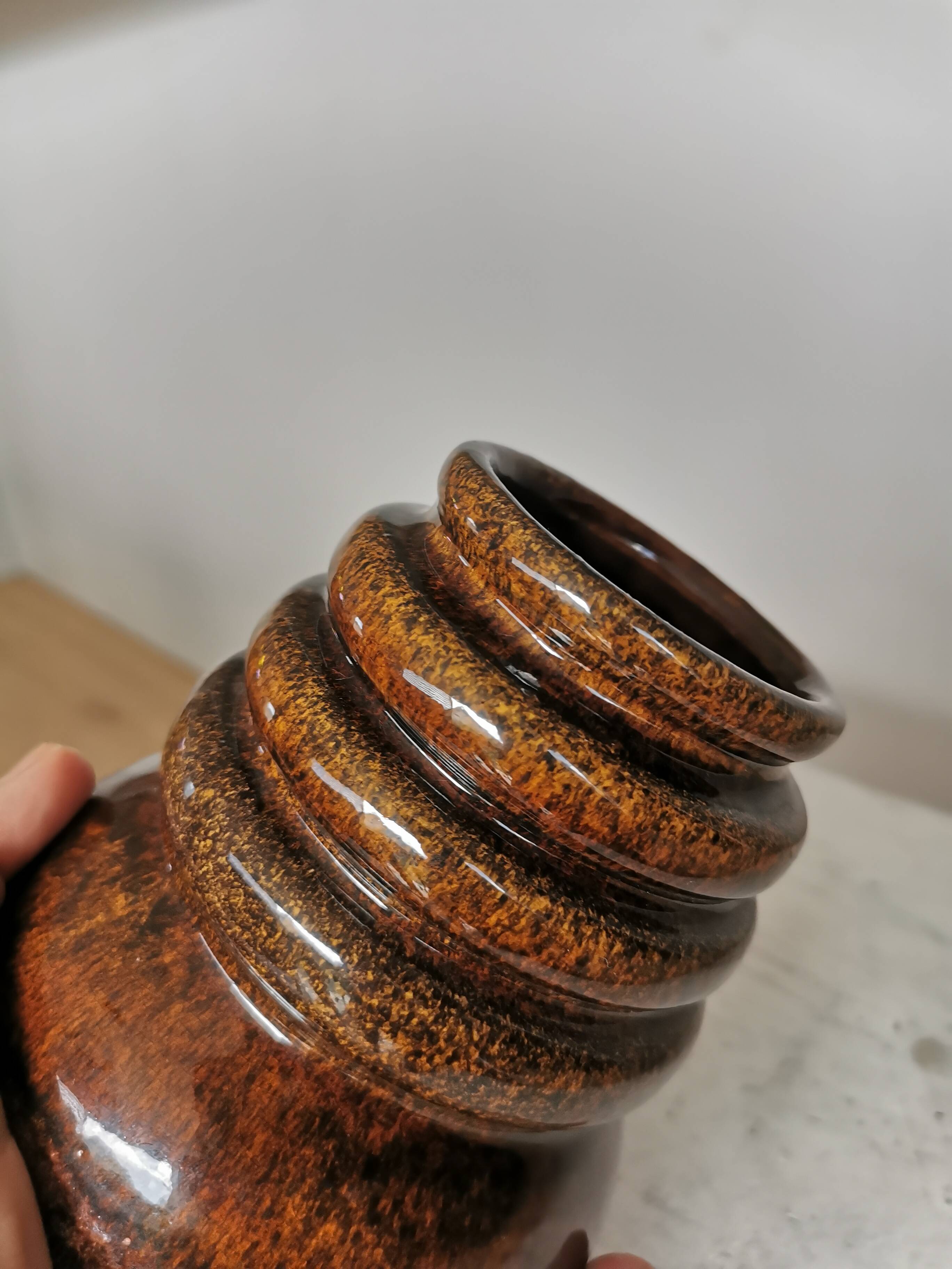 Vintage Fat Lava Vase: West German Brown Glazed Ceramic, Retro Boho Decor