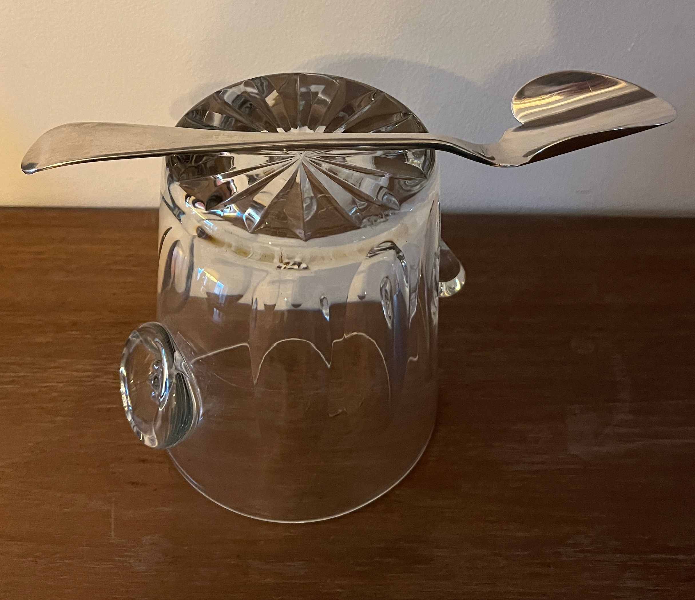 Ice bucket "Cristal de Paris" + spoon with multiple hallmarks