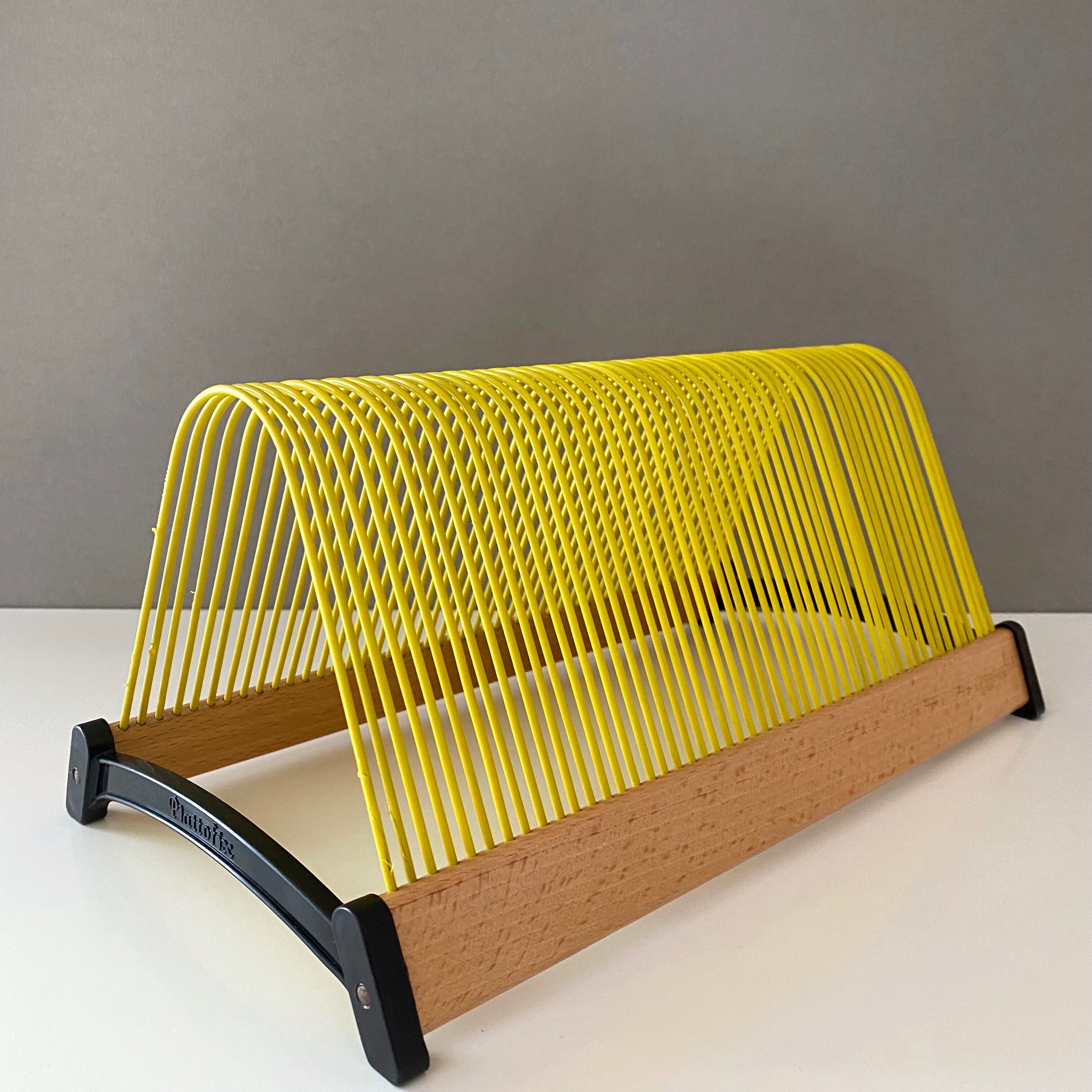 Vintage record stand, vinyl record holder, plattofix germany, yellow 50 records