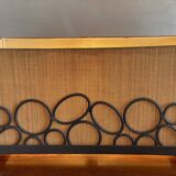 Rectangular straw and steel lamp