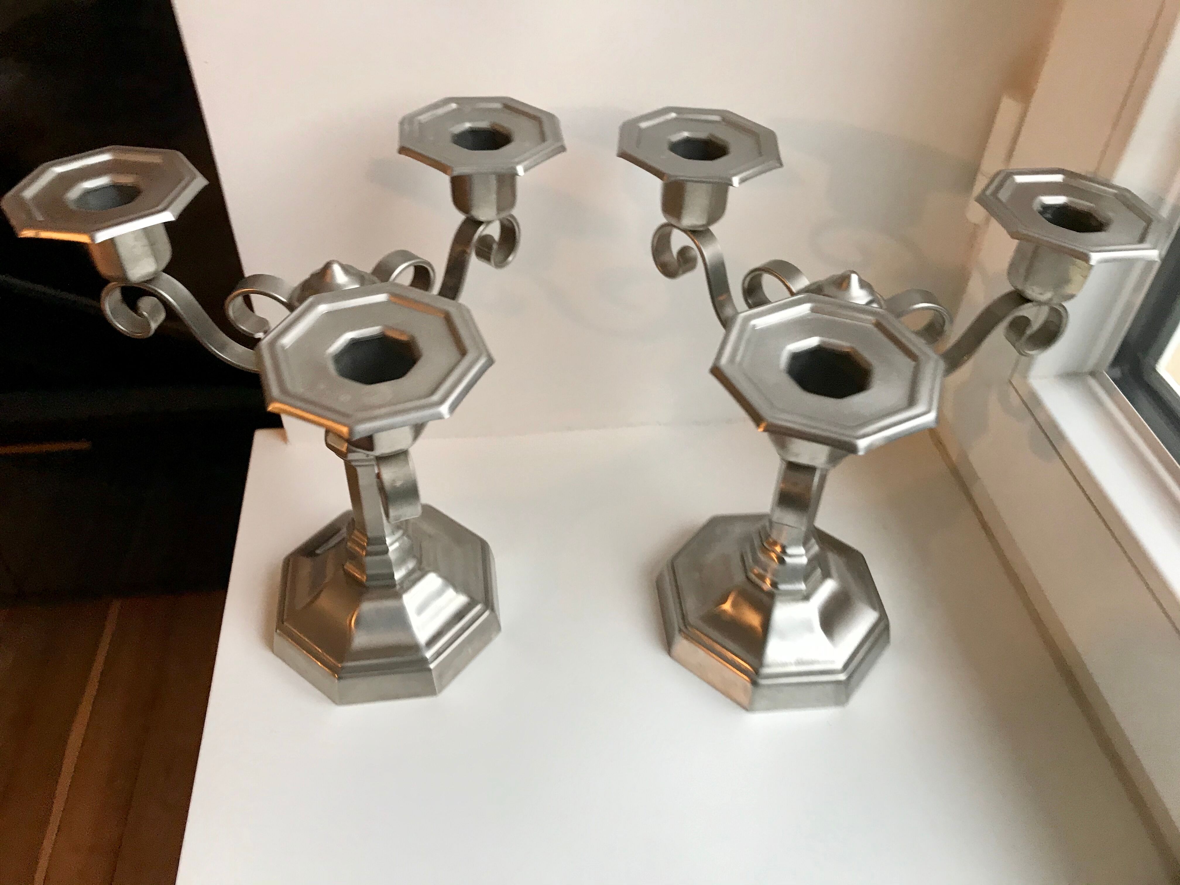 Duo of 3-spoke brass candlesticks art deco 30s