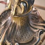 Louis XV bronze lamp rocaille style 34x25, molded glass lampshade signed Stella
