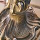 Louis XV bronze lamp rocaille style 34x25, molded glass lampshade signed Stella