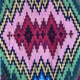Romanian flatwoven rug geometrical design on a green turquoise background, 158x185 cm