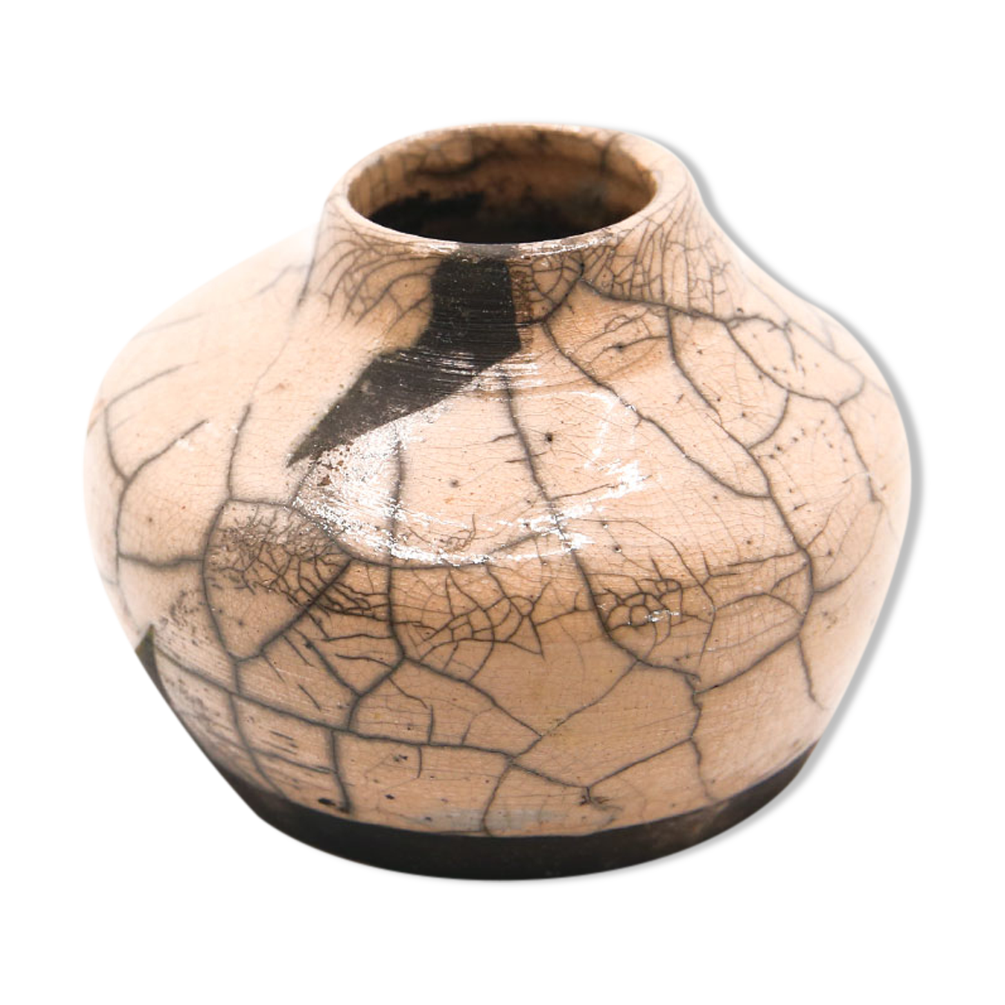 Vase in gray and powder pink raku sandstone signed with Japanese inspiration